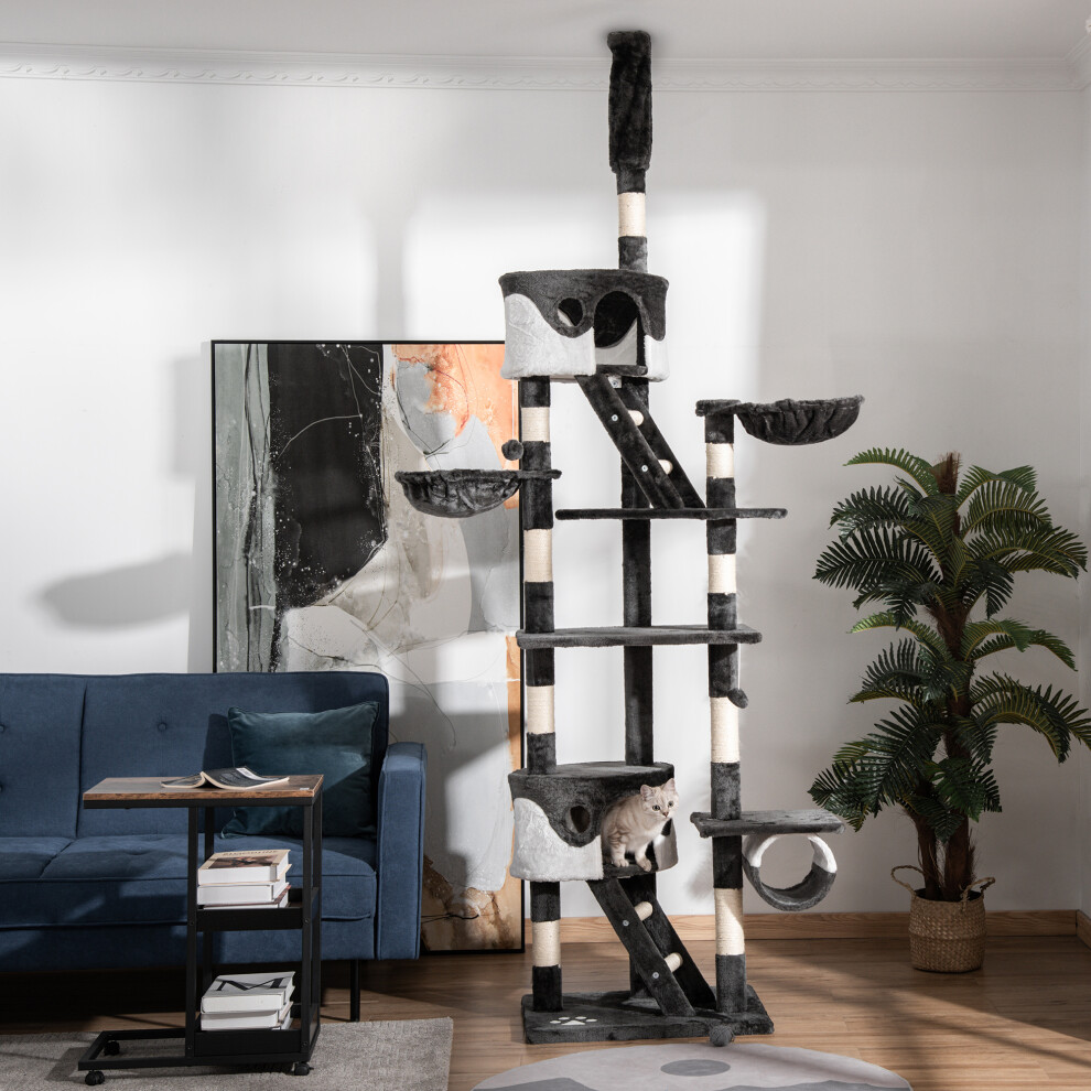 PawHut 240-260cm Floor to Ceiling Cat Tree with Scratching Posts - White