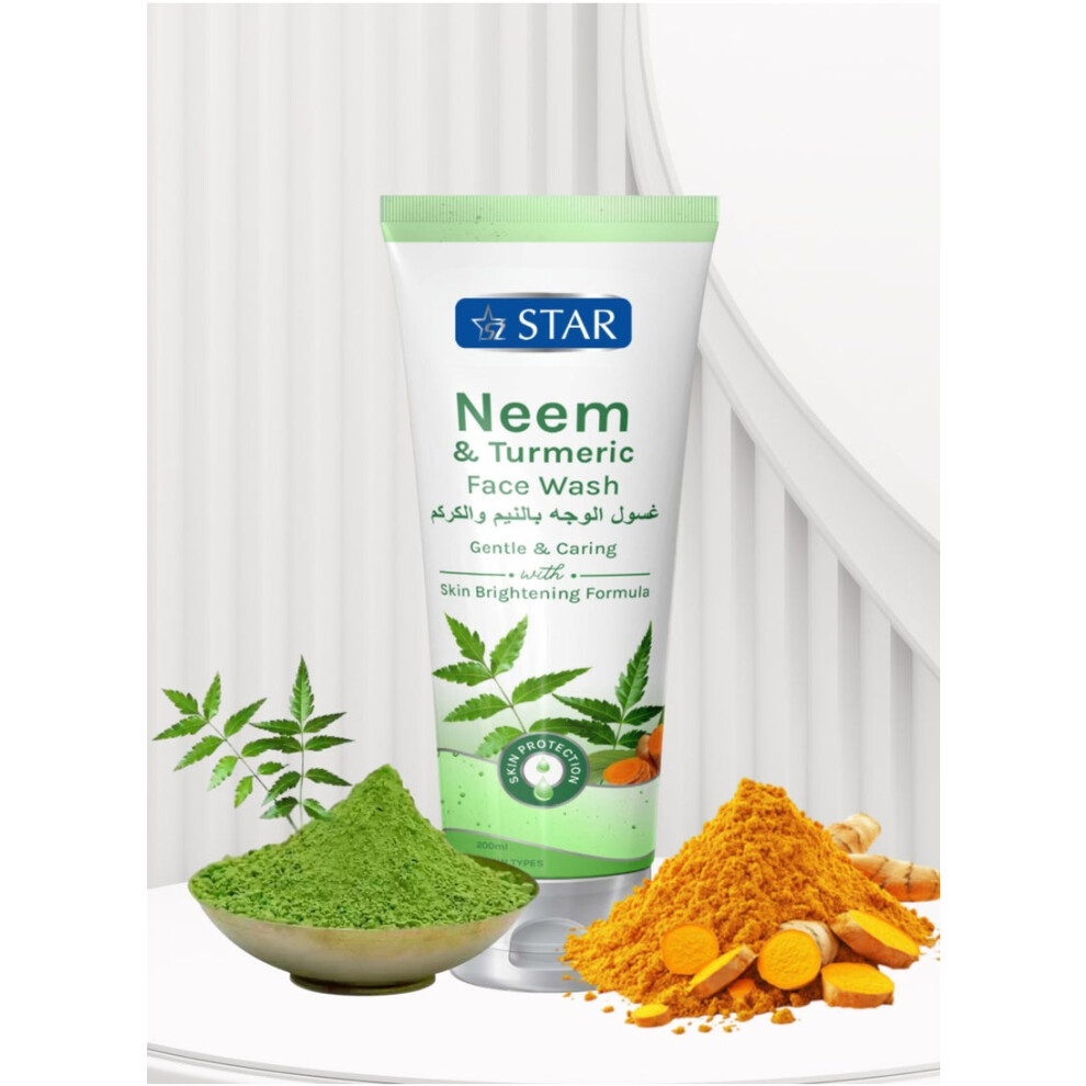 SZ Star Neem & Turmeric Face Wash 200ml | Glow Boosting & Hydrating Cleanser for Acne-Prone Skin | Antibacterial, Anti-Inflammatory & Detoxifying