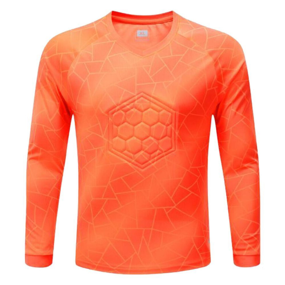 (orange, 9-10 Years) Kids Boys Goalkeeper Padded T-shirt Geometric Print Goalie Shirt V Neck Long Sleeve Football Training Tops Sportwear