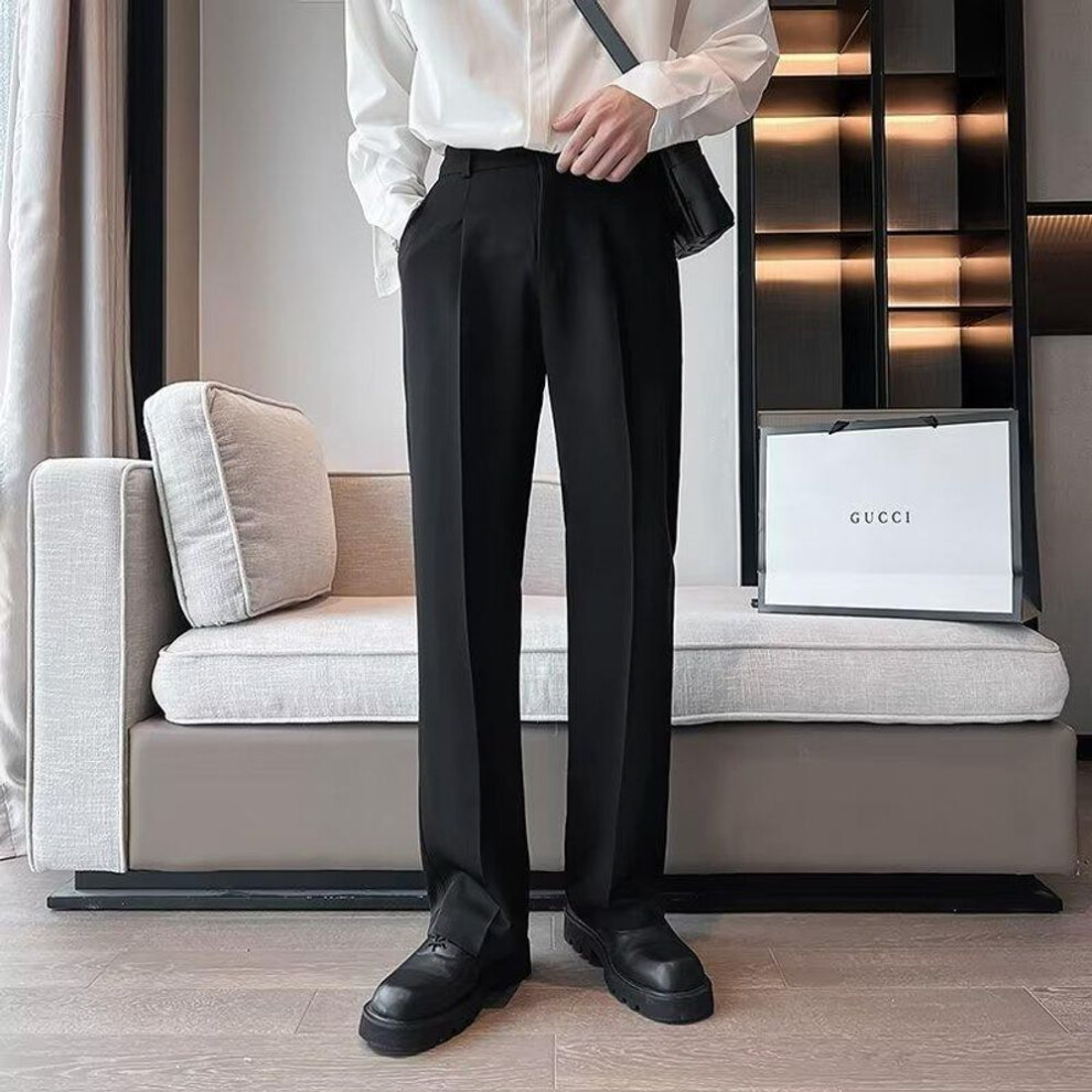 (black, 32) Men's White Wide-Leg Loose-Fit Autumn Suit Trousers