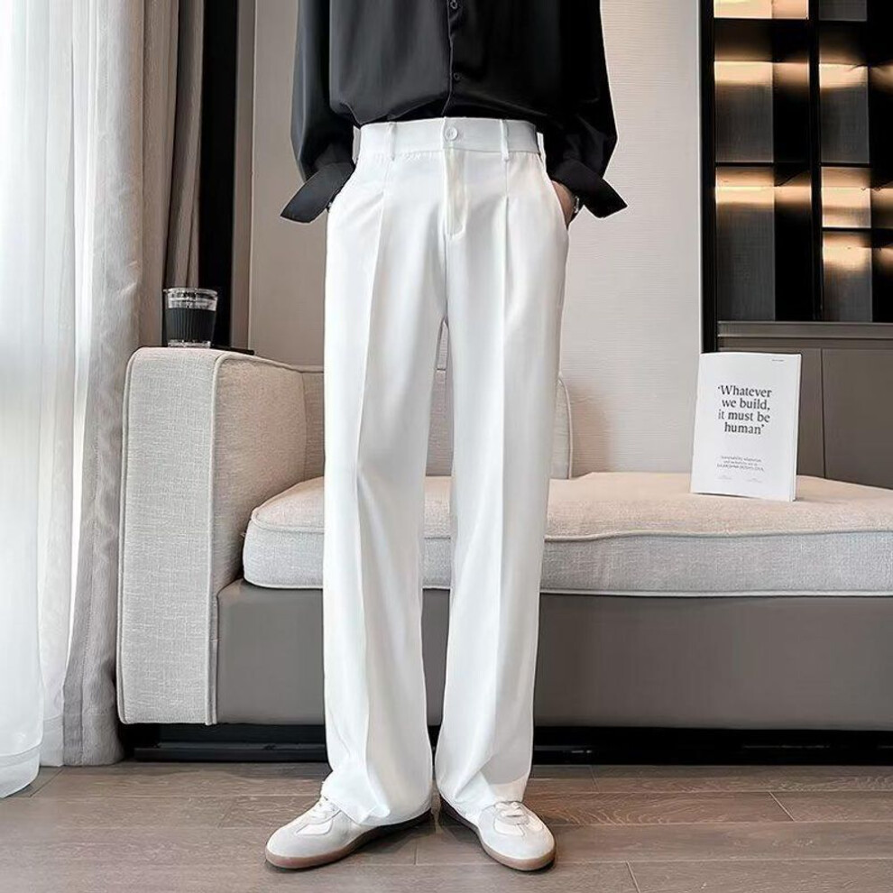 (white, 30) Men's White Wide-Leg Loose-Fit Autumn Suit Trousers
