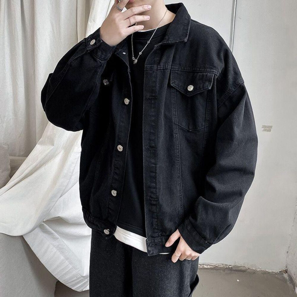 (black, S) Men's Korean Loose-Fit Retro Denim Jacket - Spring/Autumn Fashion for Students