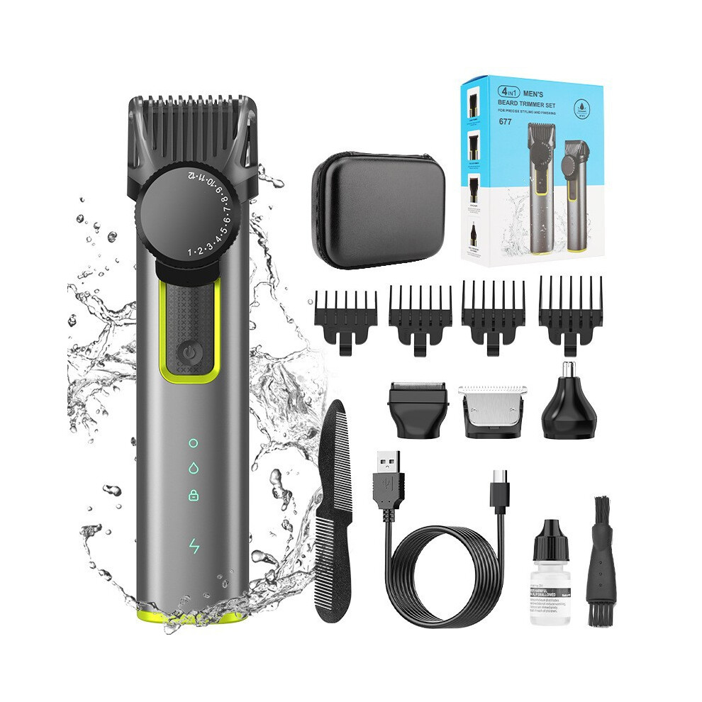 (USB model, 677) Waterproof electric shaver for home men's hair clipper multi-function electric push-scissor nose hair set