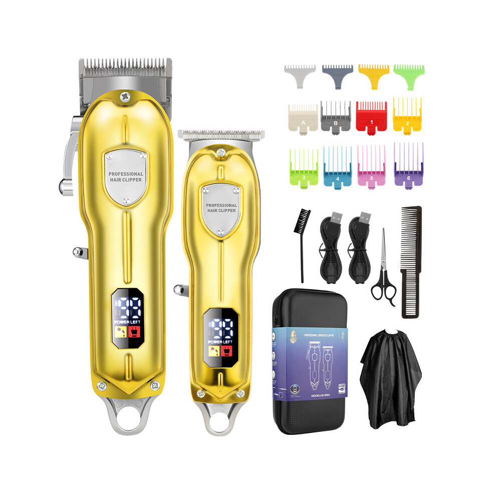 (LM-2026 Golden) Mother and child haircutter set LCD digital display electric haircutter men's oil head engraving electric push-scissor electric shave-image-OPC-PGD5Q7V-NEW