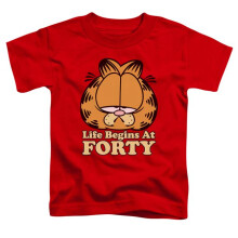 Trevco Sportswear GAR574-TT-1 Garfield Life Begins At Forty Toddler Short Sleeve T-Shirt, Red - Small 2T