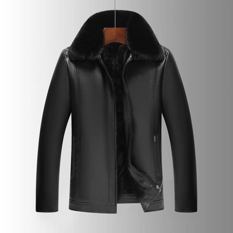 (black, 58 (160-180 jin)) "Men's Winter Leather Jackets: Thickened, Fur Collar, Warm, Perfect for Middle-Aged and Elderly