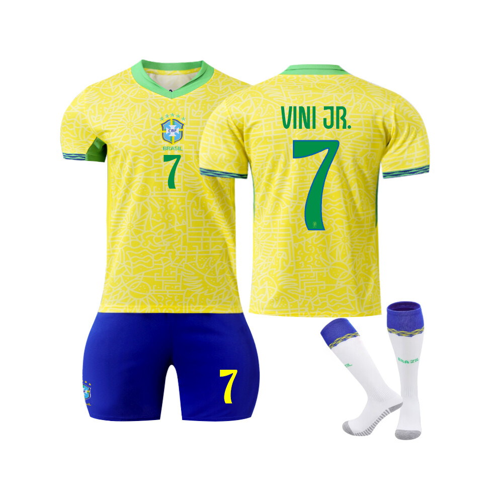 Qinyuchen (24(130-140Cm)) Comfortable 2425 Brazil Home Vini Jr. #7 Training Suit With Socks