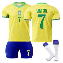 (26(140-150CM)) Comfortable 2425 Brazil Home VINI JR. #7 Training Suit With Socks
