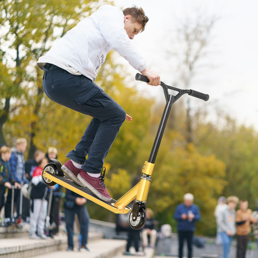 Homcom Stunt Scooter Entry Level Tricks Scooter For 14+ Beginners, Gold