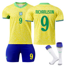(28(150-160CM)) Comfortable 2425 Brazil Home RICHARLISON #9 Training Suit With Socks