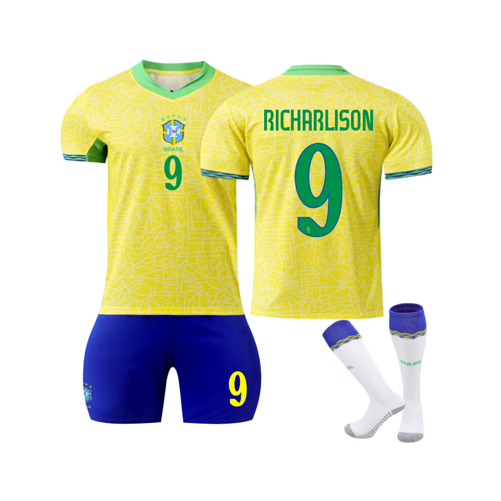 Qinyuchen (28(150-160Cm)) Comfortable 2425 Brazil Home Richarlison #9 Training Suit With Socks