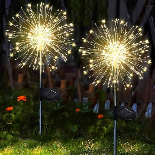(Warm White) 2 Pack 120 LED Firework Solar Lights Outdoor Garden