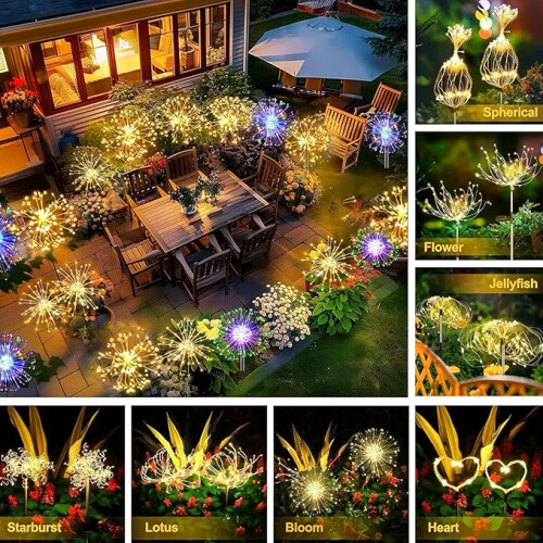 (Warm White) 2 Pack 120 LED Firework Solar Lights Outdoor Garden 2