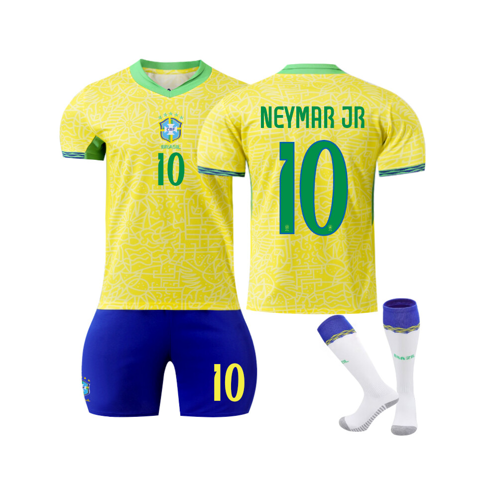Qinyuchen (28(150-160Cm)) Comfortable 2425 Brazil Home Neymar Jr #10 Training Suit With Socks