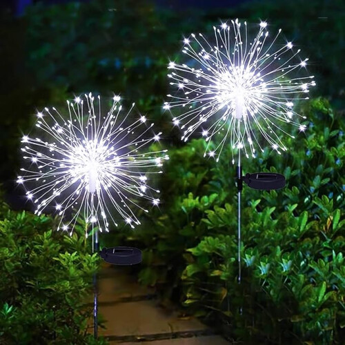 (Cold White) 2 Pack 120 LED Firework Solar Lights Outdoor Garden