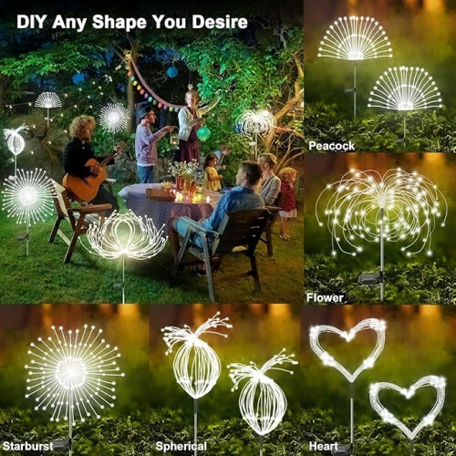 (Cold White) 2 Pack 120 LED Firework Solar Lights Outdoor Garden 2