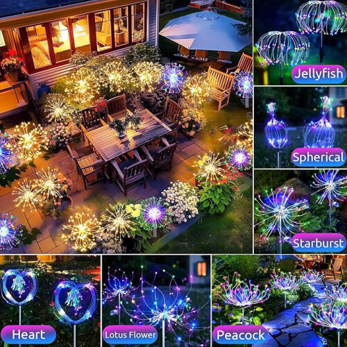 (Multicolor) 2 Pack 120 LED Firework Solar Lights Outdoor Garden 2