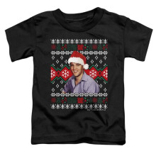 Trevco Sportswear ELV1070-TT-2 Elvis Ugly Christmas Sweater Toddler Short Sleeve T-Shirt, Black - Medium 3T