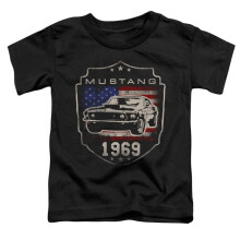 Trevco Sportswear FORD264-TT-1 Ford Mustang 1969 Flag Toddler Short Sleeve T-Shirt, Black - Small 2T