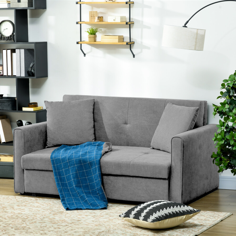 HOMCOM 2 Seater Sofa Bed Convertible Bed Settee w/ 2 Cushions Storage Light Grey