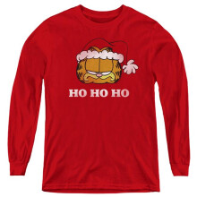 Trevco Sportswear GAR597-YL-1 Garfield Ho Ho Ho Long Sleeve Youth T-Shirt, Red - Small