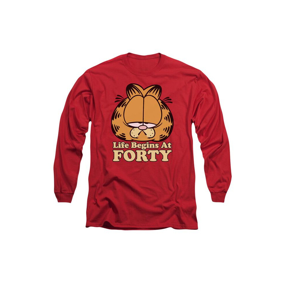 Trevco Sportswear GAR574-AL-1 Garfield Life Begins At Forty Adult Long Sleeve T-Shirt, Red - Small-image-OPC-PGD62FJ-NEW