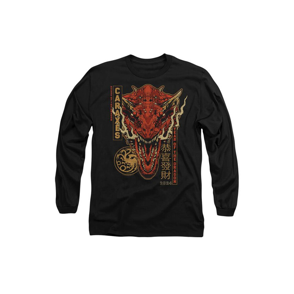 Trevco Sportswear GOT10029-AL-5 House of the Dragon Targaryen Year Adult Long Sleeve T-Shirt, Black - 2X