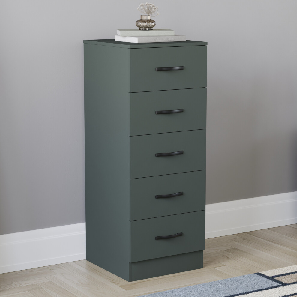 Vida Designs (Jasper ) Riano 5 Drawer Narrow Chest Bedroom Storage Unit Green
