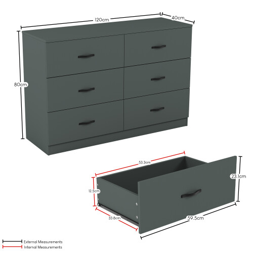 Vida Designs (Jasper Green) Riano 6 Drawer Chest Modern Bedroom Storage 2
