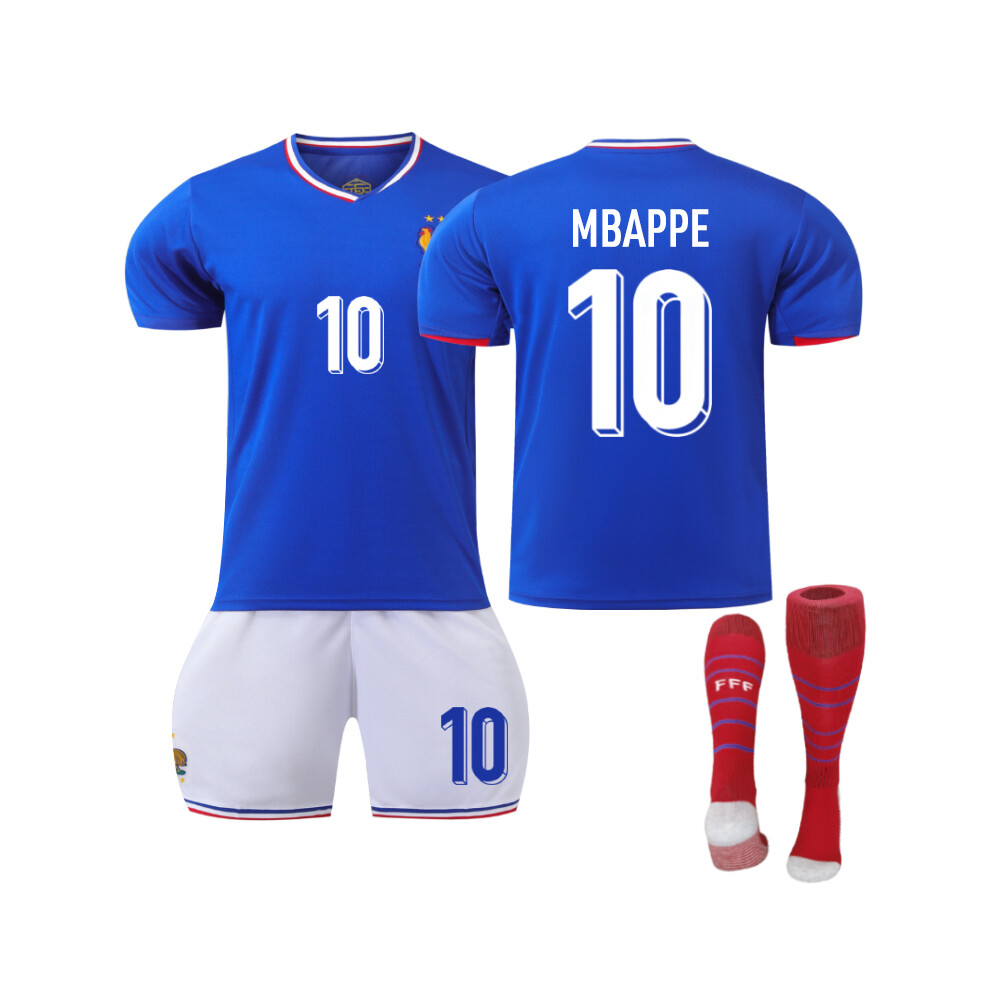 Qinyuchen (26(140-150Cm)) Comfortable 2425 France Home Mbappe #10 Training Suit With Socks