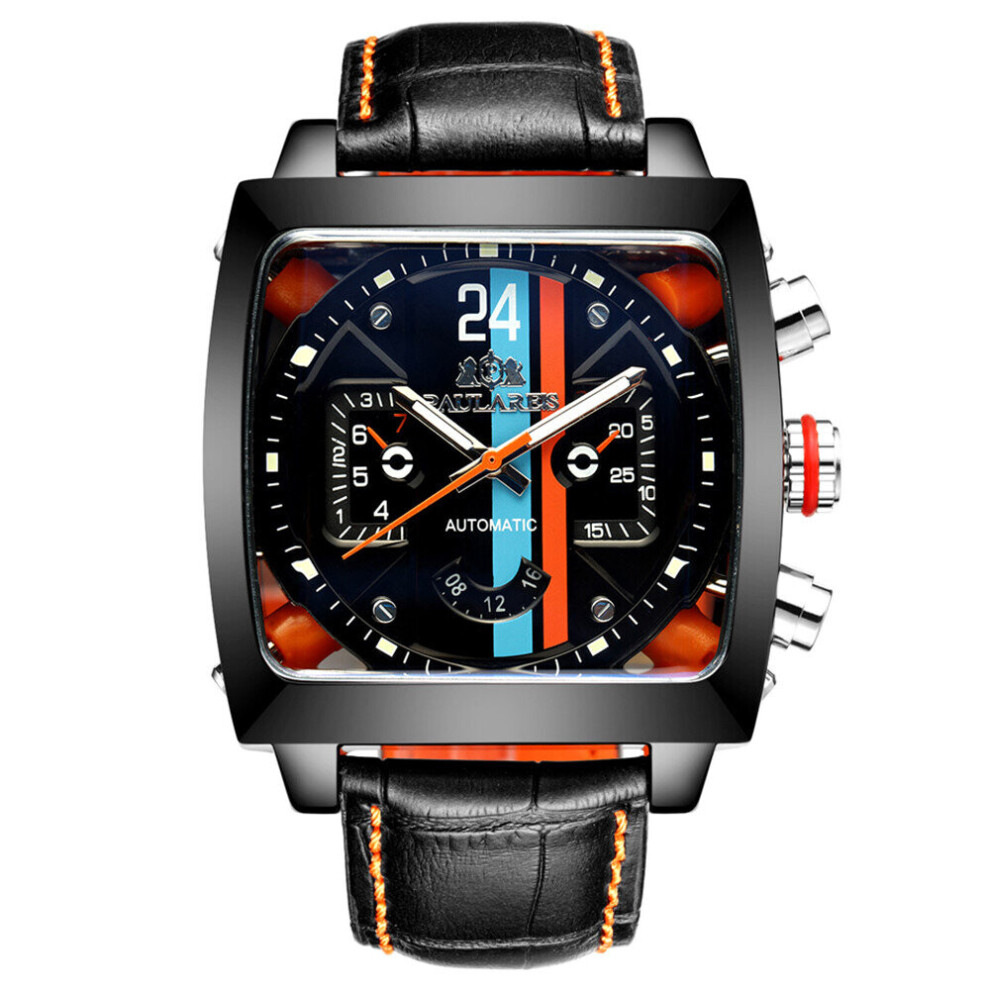 Chaochuang Men Tonneau Automatic Tourbillon Watch Stainless Steel Business Mechanical Wristwatch Silver