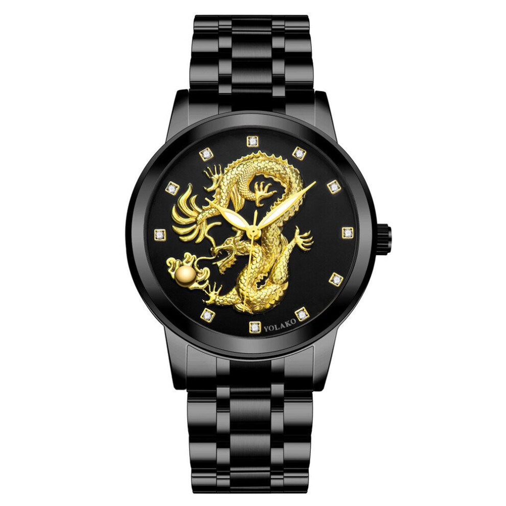 Men Alloy Quartz Wristwatch Stylish Design Dragon Diamond Dial Wrist Watches