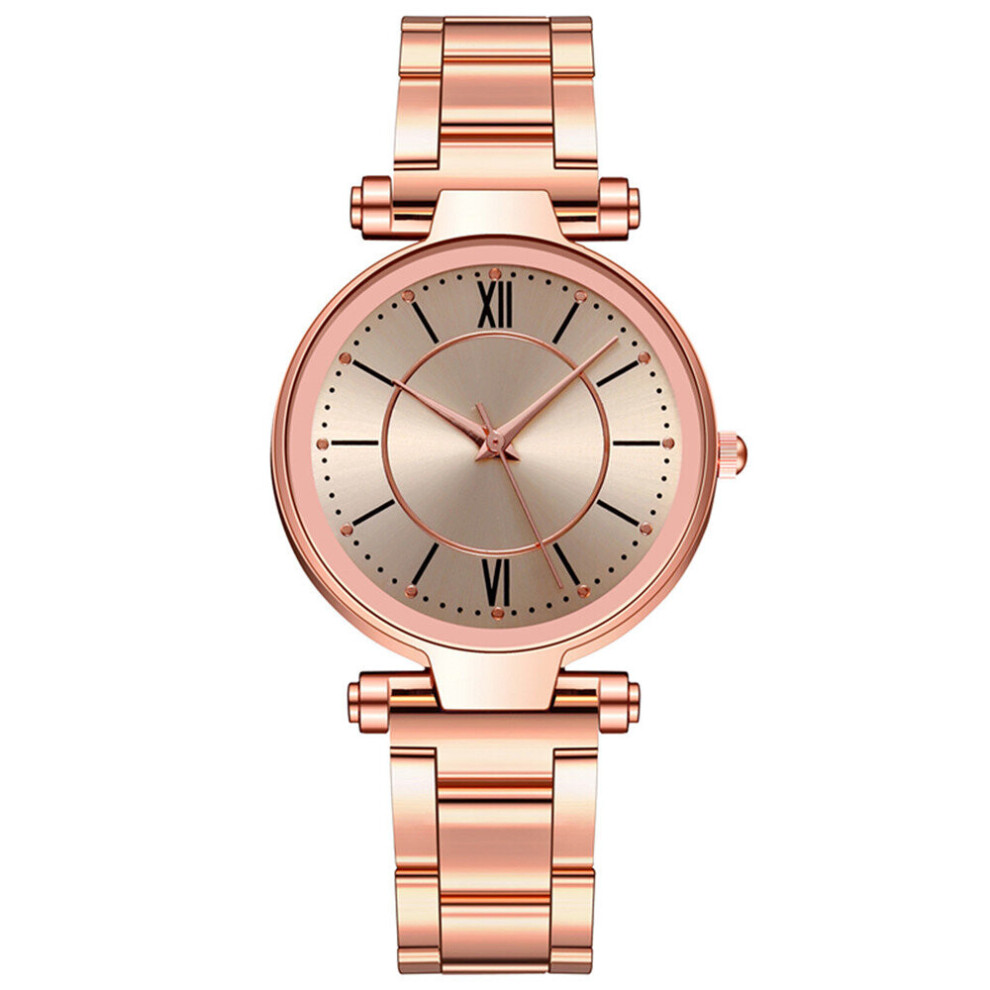 2 Pcs Women Quartz Watch Fashion Rose Gold Wrist Watches For Women Stainless Steel Band Strap Female Clock Wristwatch