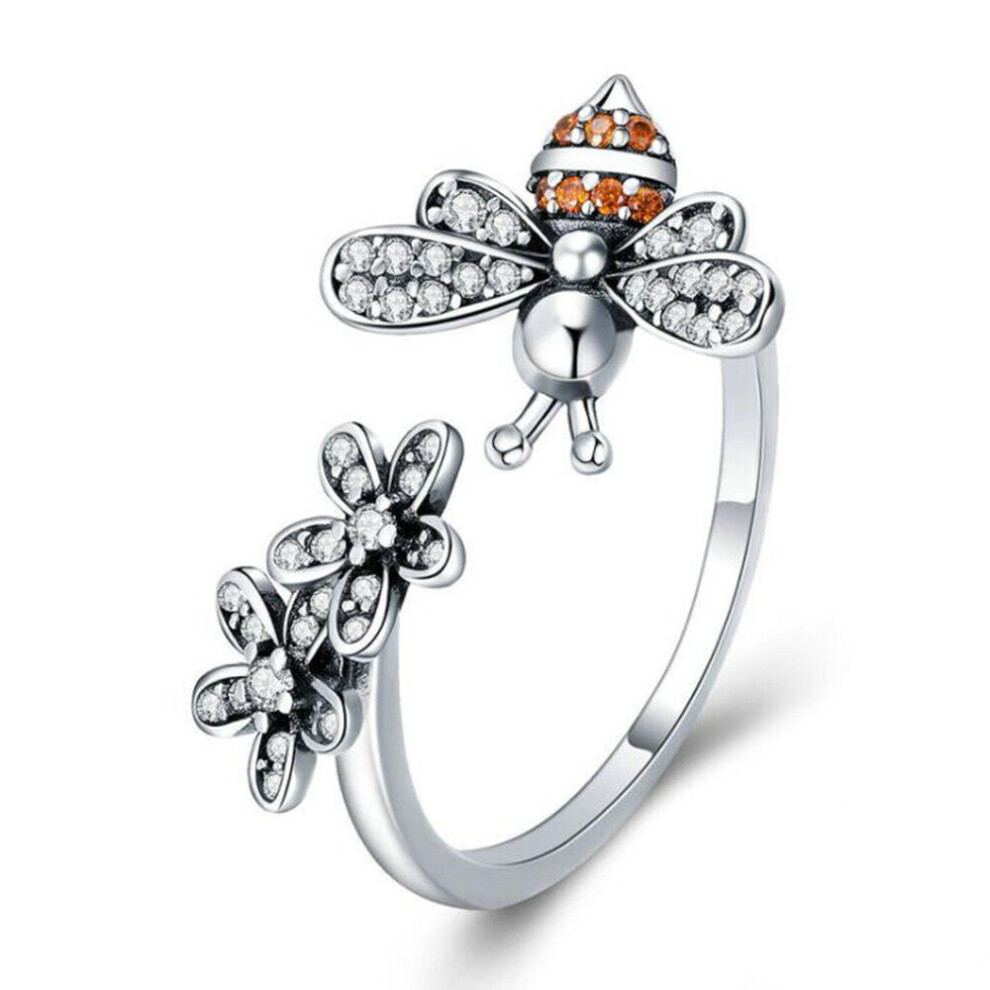 Silver plating Trendy Bee & Daisy Flower Finger Rings for Women Adjustable Size Valentine Gift Jewelry