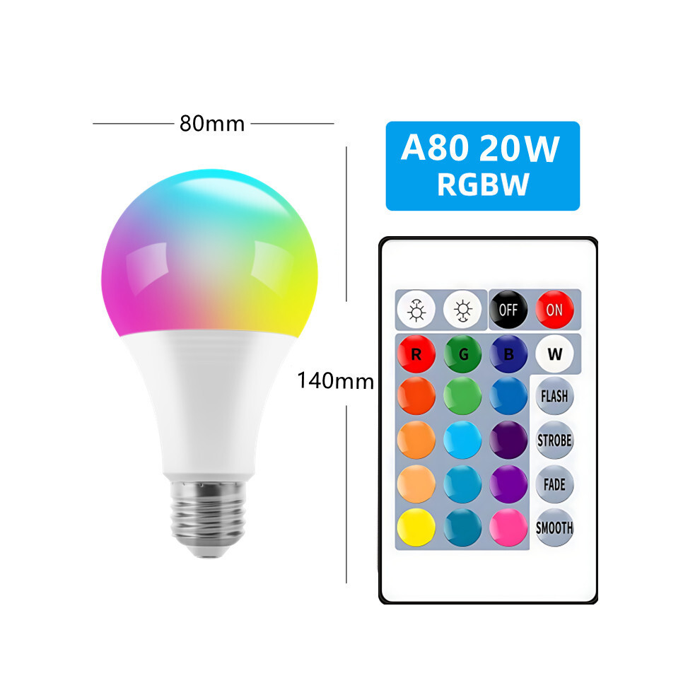 (RGB+W, A80 20W RGB+ Warm Light with Memory 85-265V) LED colorful light bulb e27 screw-hole plastic-pack aluminum bulb lamp RGB colorful light change