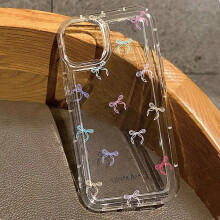 (T4725, For iPhone 11Pro Max) Colorful Bow Clear Transparent Tpu Shockproof Case For iPhone 16 15 14 13 12 11