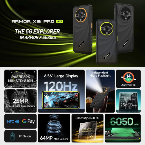 Ulefone (Green) Ulefone Armor X31 Pro Rugged Smartphone 8GB+256GB 2