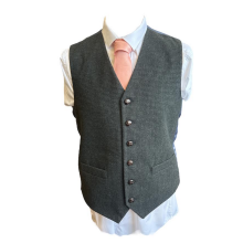 Green Hounds Tooth Design Modern Fit Tweed Waistcoat - Medium