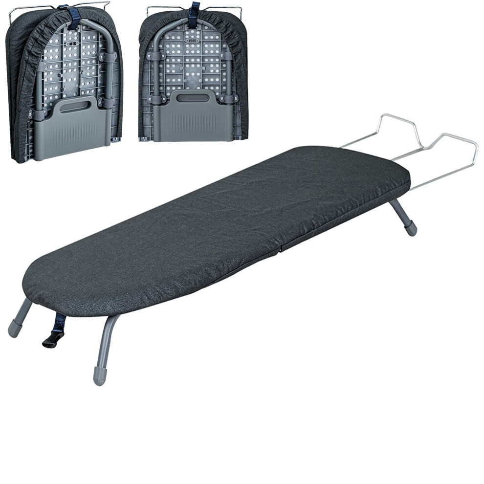 Gr8 Home Foldable Table Top Ironing Board Compact Space Saving With Cover Iron Rest Grey
