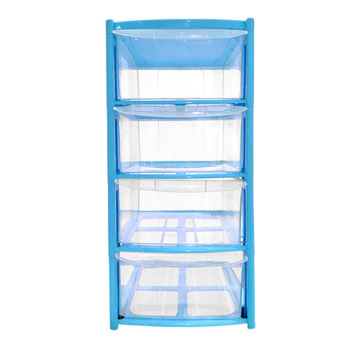 (Blue) 4 Drawer Desktop Storage Tower Unit with Clear Drawers for Home, Office