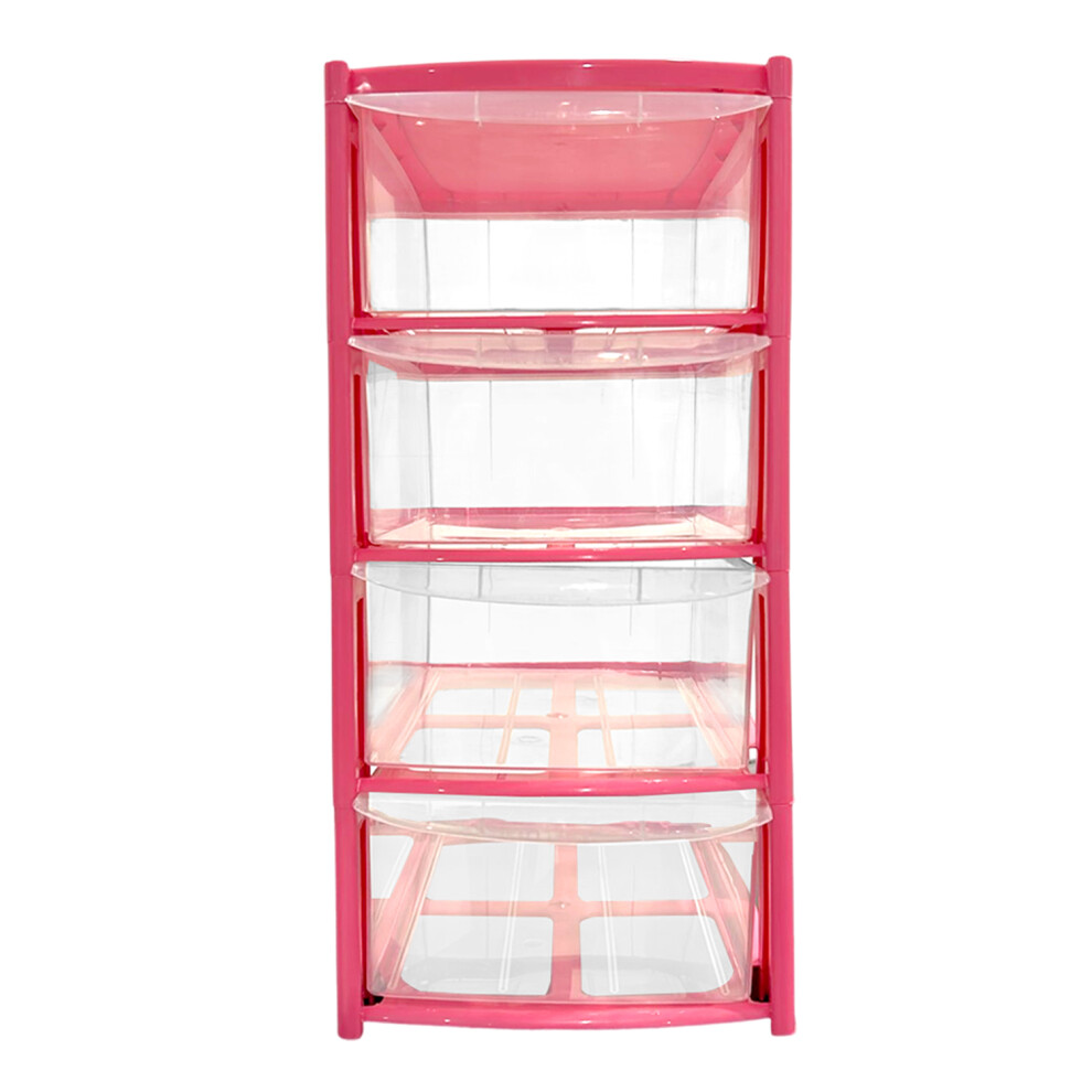 (Pink) 4 Drawer Desktop Storage Tower Unit with Clear Drawers for Home, Office
