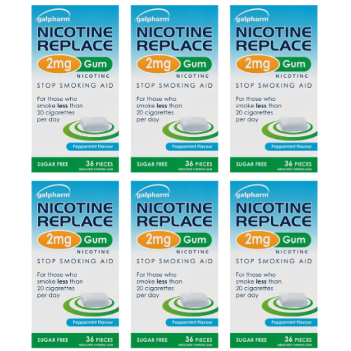 Galpharm Nicotine Replace 2mg Gum Peppermint 36 Pieces 6x Boxes = (216 Pieces)