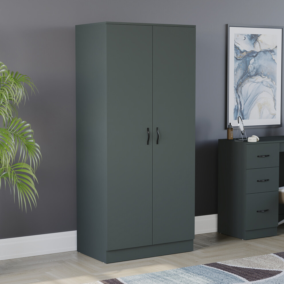 (Jasper Green) Riano 2 Door Wardrobe Hanging Rail Shelf Storage