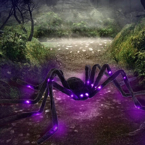 125CM Spiders with 26 Purple Glow LEDs Realistic Halloween Spider Decorations on OnBuy
