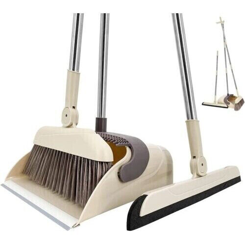3PC Strong Long Handled Dustpan and Brush Set Soft Bristles Broom Lobby