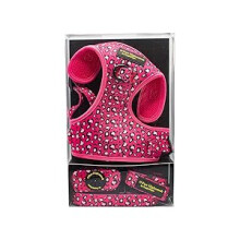 (L, Pink Pattern) Paw Highness Dog Walking Harness, Collar, Leash & Poo Bag Holder Set in Pretty Colours and Patterns