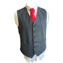 Charcoal Check Hounds Tooth Design Modern Fit Tweed Waistcoat - Medium
