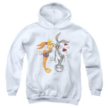 Trevco Sportswear LT349-YFTH-4 Looney Tunes Bugs & Lola Kiss Valentines Day Youth Hooded Sweatshirt, White - Extra Large