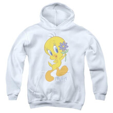 Trevco Sportswear LT687-YFTH-4 Looney Tunes Tweety Flower Youth Hooded Sweatshirt, White - Extra Large