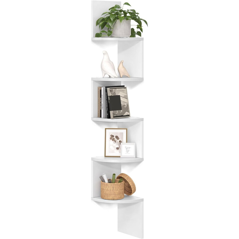 Zuvo Floating Corner Shelves 5 Tier White Zigzag Wall Mounted Bookshelf For Living Room And Office 5060544906683